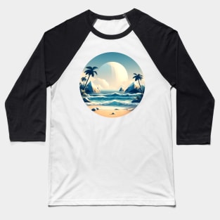 Low Poly Beach with Giant Moon Baseball T-Shirt